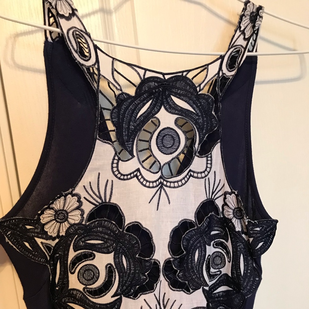 Navy blue dress with lace detail